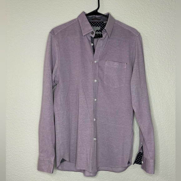 Ted Baker Broader Button Up Shirt Mens Size 4 US L Purple Slim Fit Jersey - Picture 2 of 6